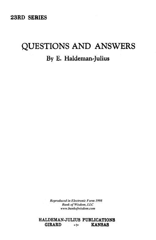 (image for) Questions And Answers, Vol. 23.